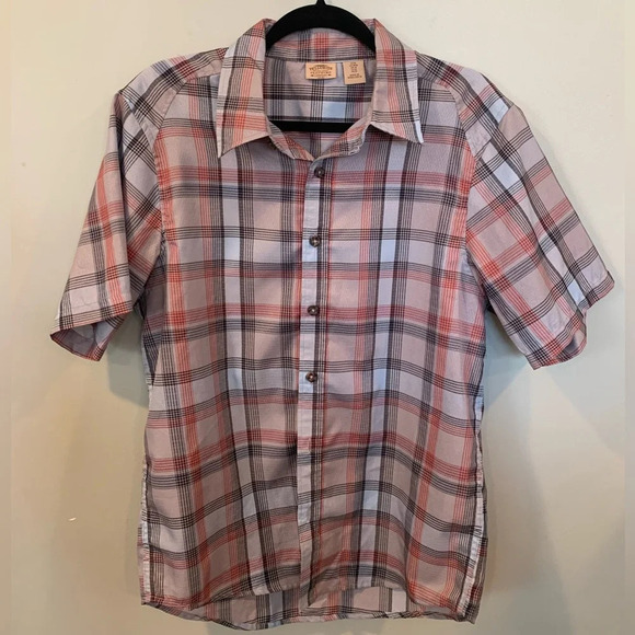 Telluride Short Sleeve Button Down Gray and Red Plaid Shirt Men’s Medium - Picture 1 of 5
